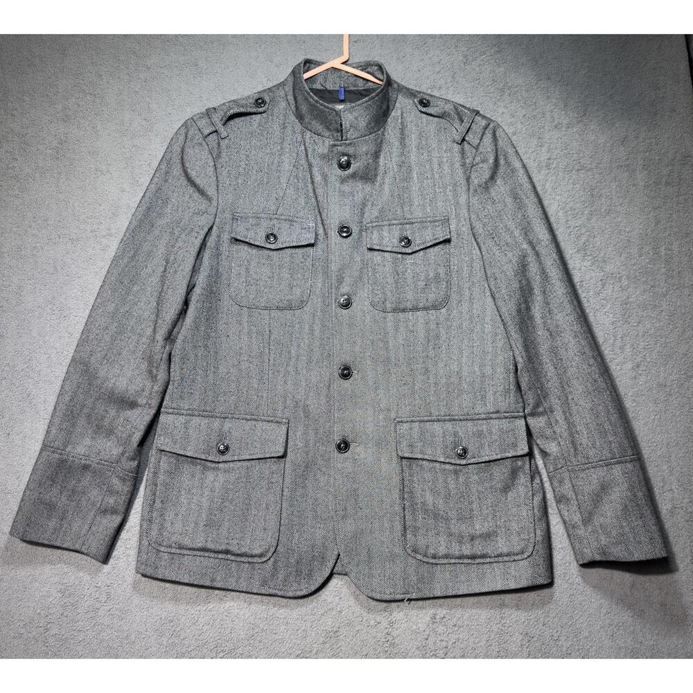 Kenneth Cole Reaction Militray Cargo Style Jacket Gray Men Size M Wool Blend